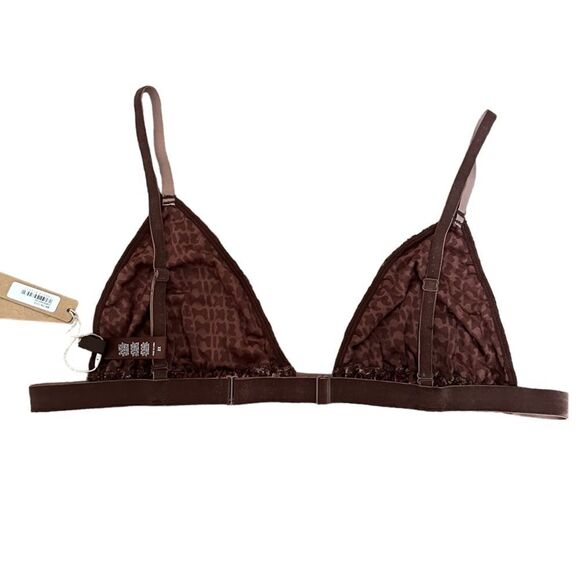 NWT SKIMS Wireless Velvet Skims Logo Triangle Bralette In Chestnut Brown Bra - Picture 6 of 8